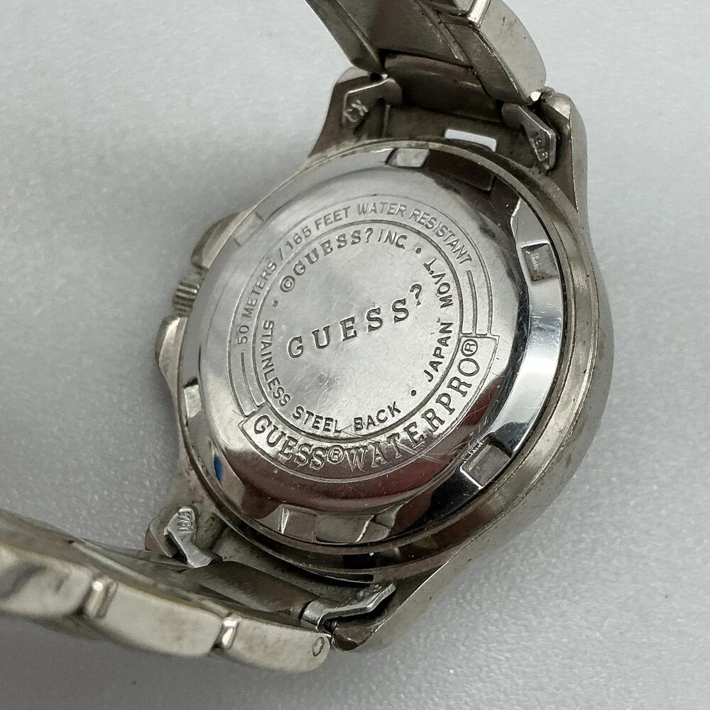 Guess Waterpro Womens Watch 29mm Blue Dial Date Silver Tone New Battery 5.75